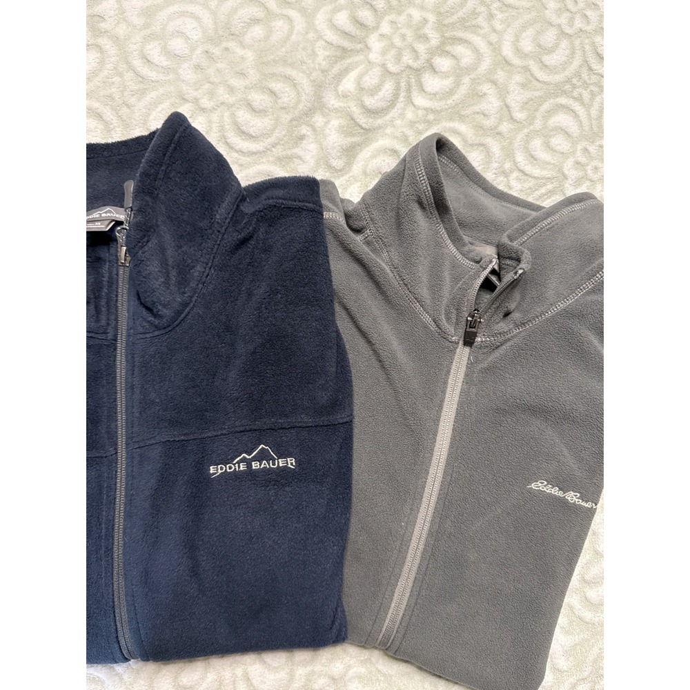 2x Eddie Bauer Mens Fleece Vests Gray and Blue‎ XL Zip Up Outdoor Gorpcore i